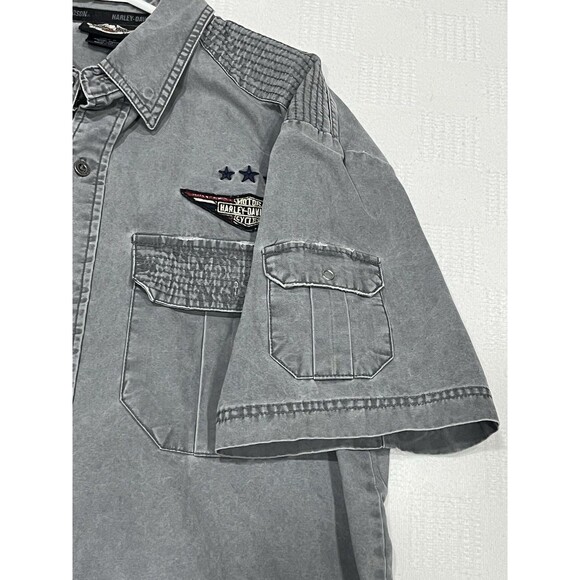 Harley Davidson Shirt Mens M Gray Short Sleeve Button Up Biker Motorcycle Shop - Picture 6 of 11